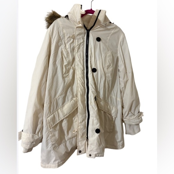 ellos Jackets & Blazers - Ellos Cream fur Hooded Jacket Large